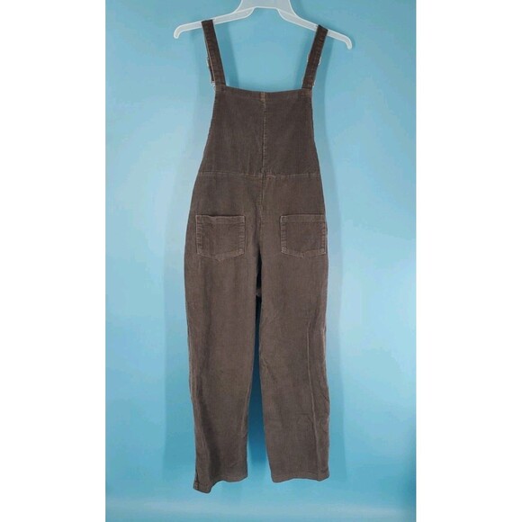 Corduroy Overalls Womens Sz M Crop  Gray Boho Adjustable Straps Pockers Shangyan - Picture 3 of 10